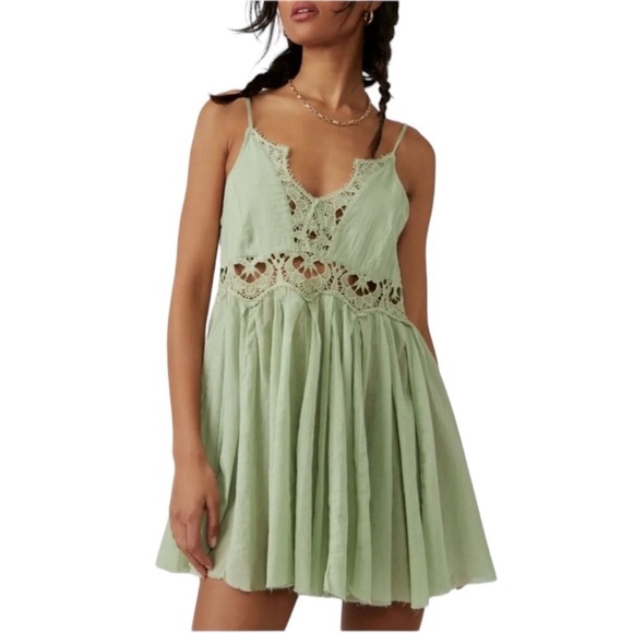 Free People Dresses & Skirts - Free People Scales Green Ilektra Slip Mini Dress